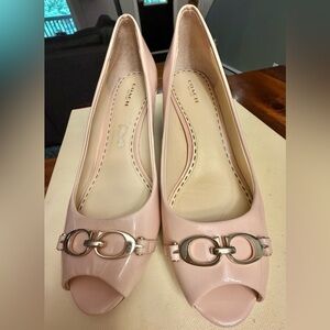 Coach Pink Nude Peep Toe Wedge Heels